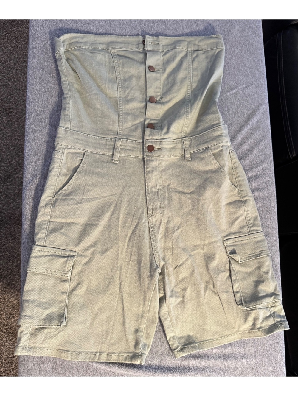 Womens olive green strapless cargo romper size L